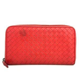 Bottega Veneta Coral-Red Intrecciato Zip Wallet